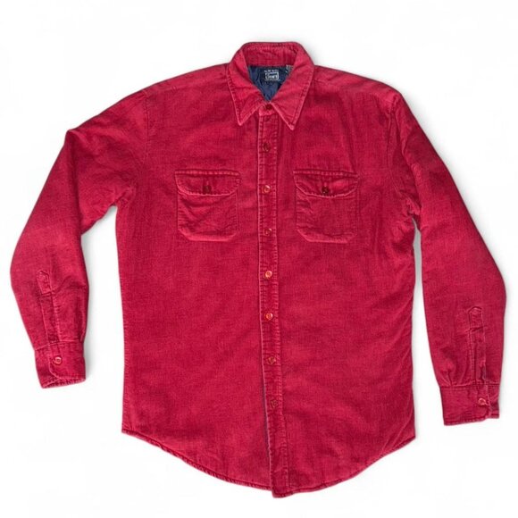 Vintage Sears 70s 80s Red Corduroy Button-Up Quilted Lined Long Sleeve Shirt Med - Picture 1 of 8